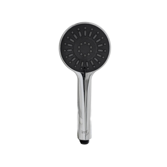 Regadera de mano IML cromada, cabezal de ABS gris oscuro con boquillas multi-chorro para baño.