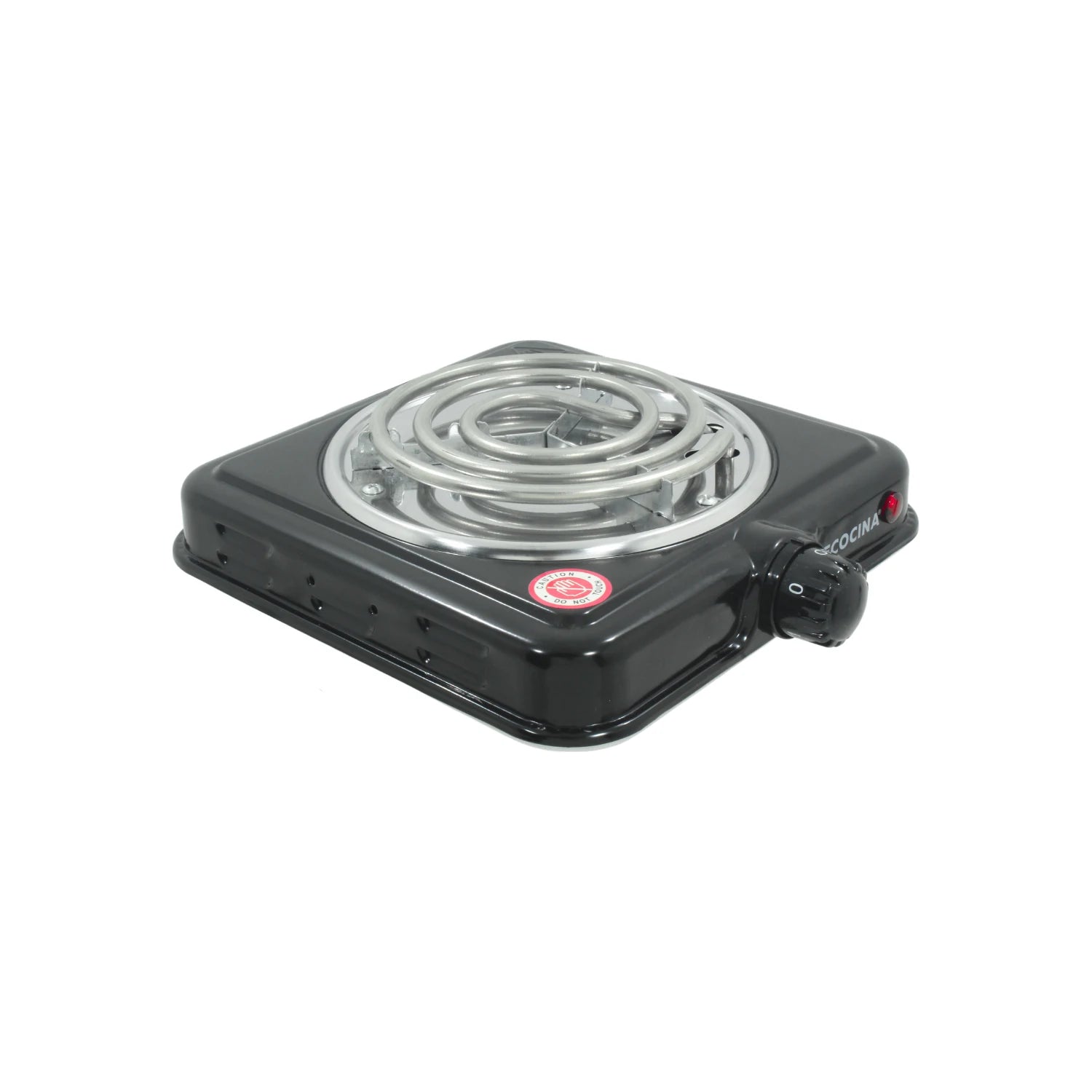 Parrilla eléctrica portátil 1 quemador negra, resistencia en espiral, control de temperatura para cocina compacta