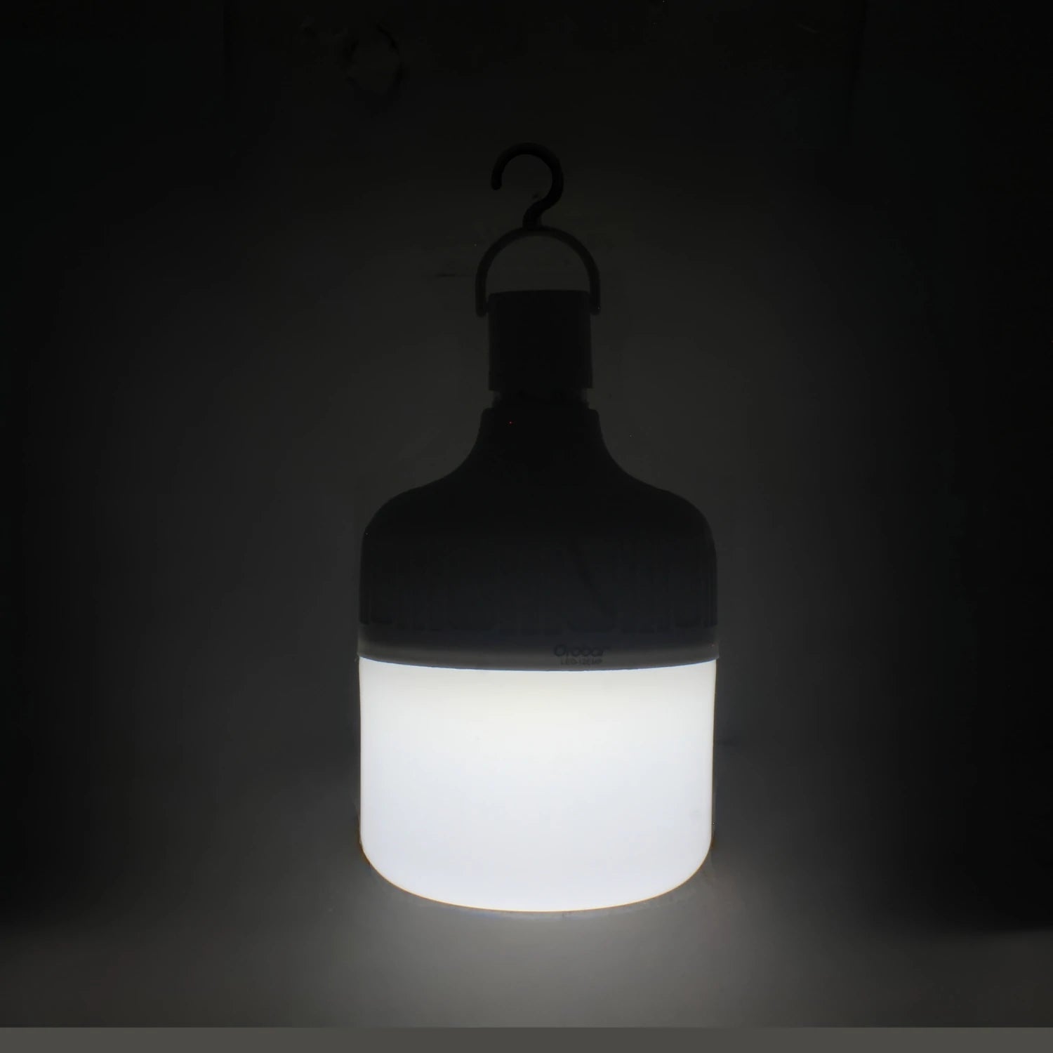 Lámpara recargable LED tipo bulbo Orobar de emergencia con gancho, luz blanca encendida