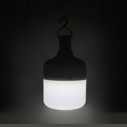 Lámpara recargable LED tipo bulbo Orobar de emergencia con gancho, luz blanca encendida