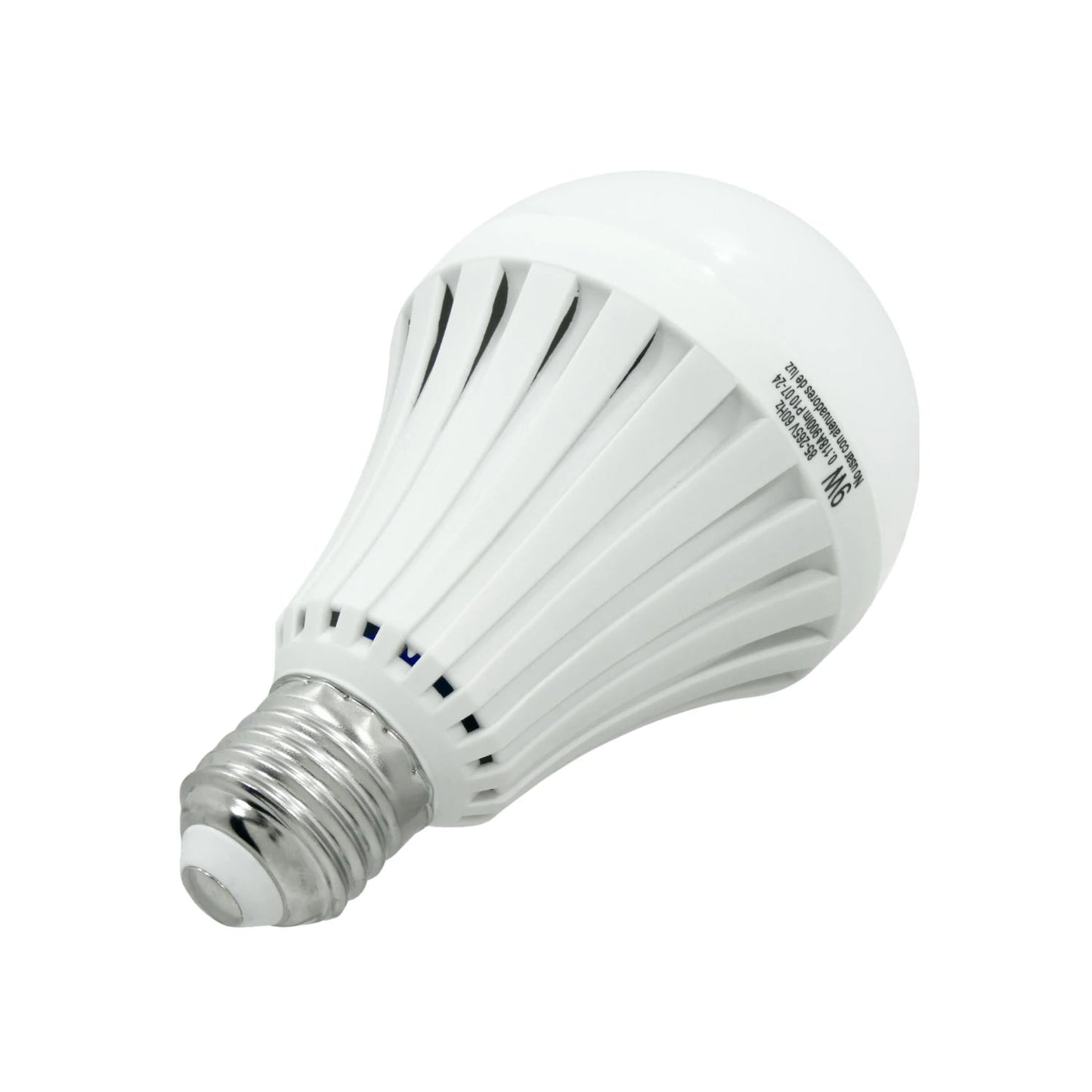 Foco LED recargable de emergencia blanco 9W 900lm, base E27. Iluminación autónoma para cortes de energía.