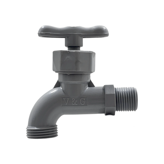Llave de nariz V&G de plástico gris, grifo de jardín con rosca exterior