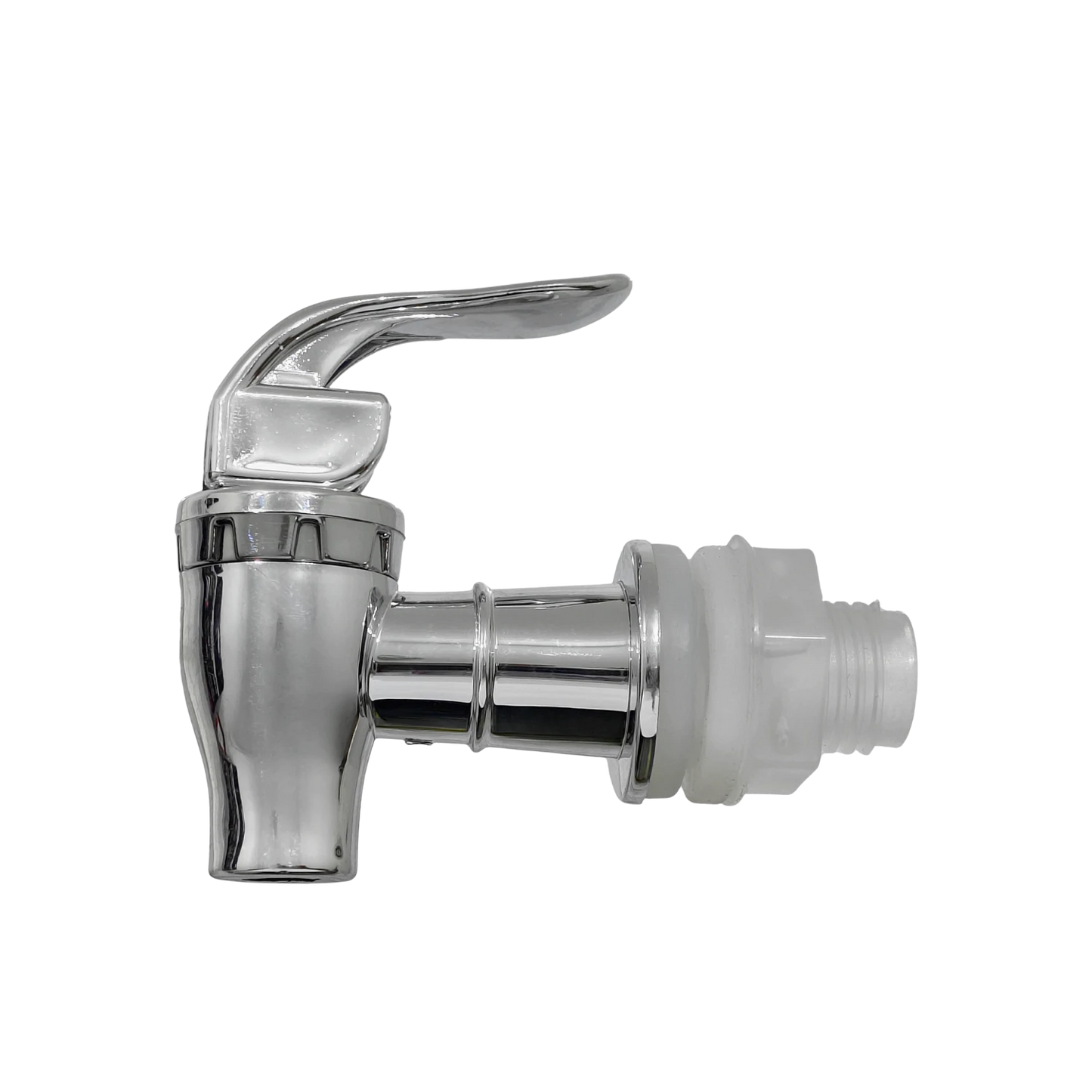 Llave para garrafón cromada con palanca, conector de rosca plástico para dispensador de agua.