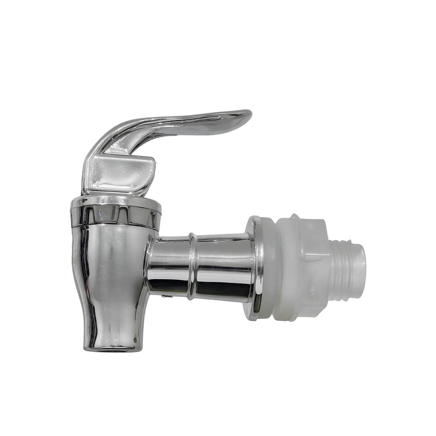Llave para garrafón cromada con palanca, conector de rosca plástico para dispensador de agua.