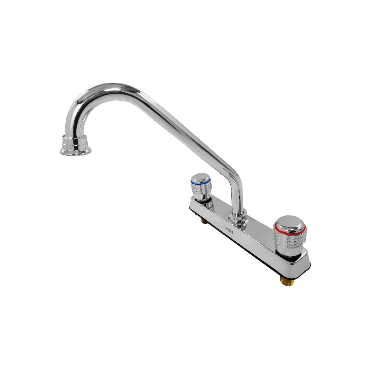Mezcladora de fregadero cromada FIDIC, doble maneral con indicadores de agua fría y caliente, caño curvo.