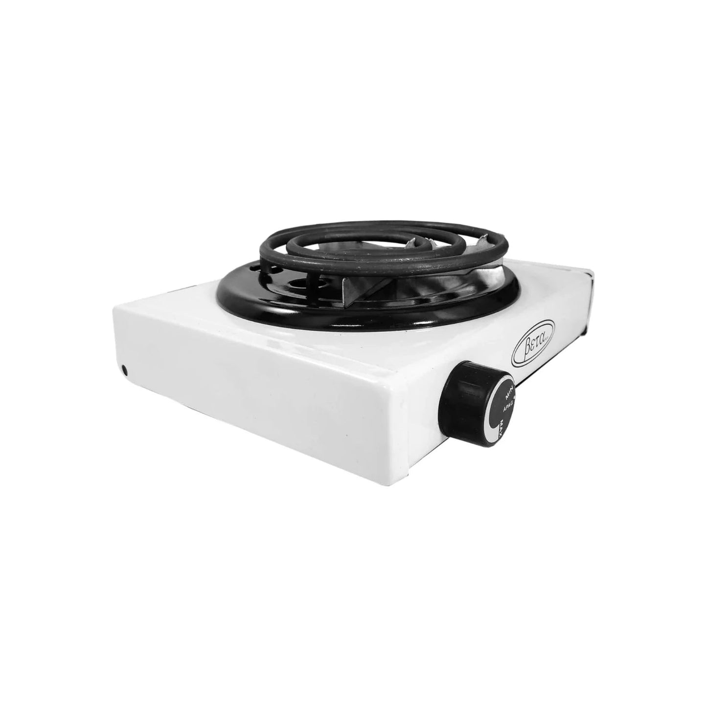 Parrilla eléctrica Beta blanca de 1 quemador, estufa portátil con control de temperatura ajustable
