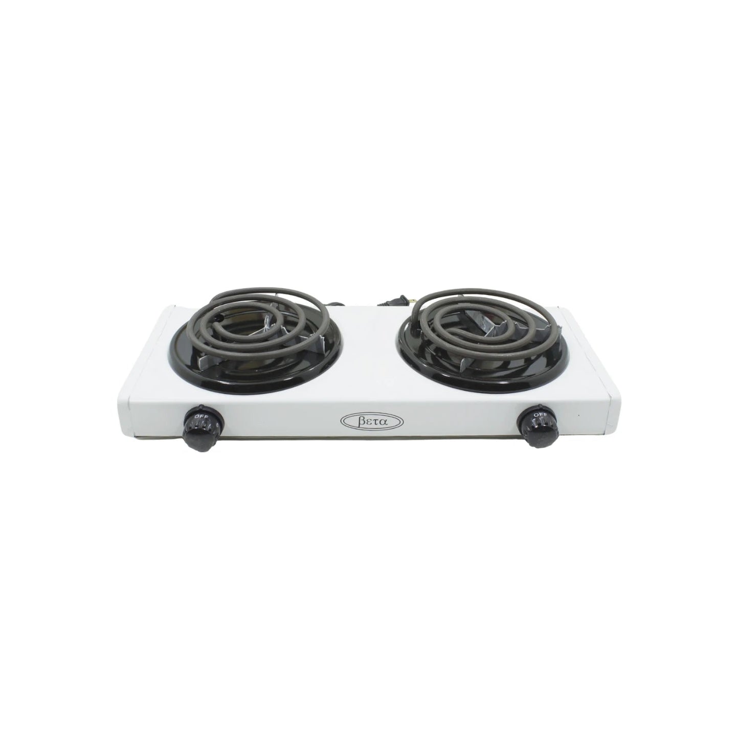 Parrilla eléctrica Beta blanca de 2 quemadores con resistencias espirales para cocinar portátil
