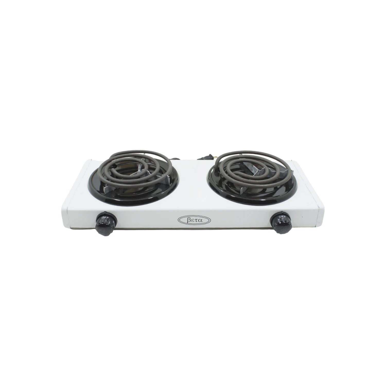 Parrilla eléctrica Beta blanca de 2 quemadores con resistencias espirales para cocinar portátil