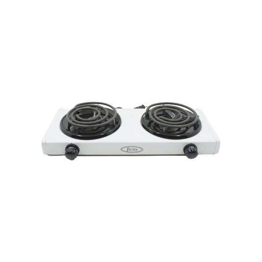 Parrilla eléctrica Beta blanca de 2 quemadores con resistencias espirales para cocinar portátil