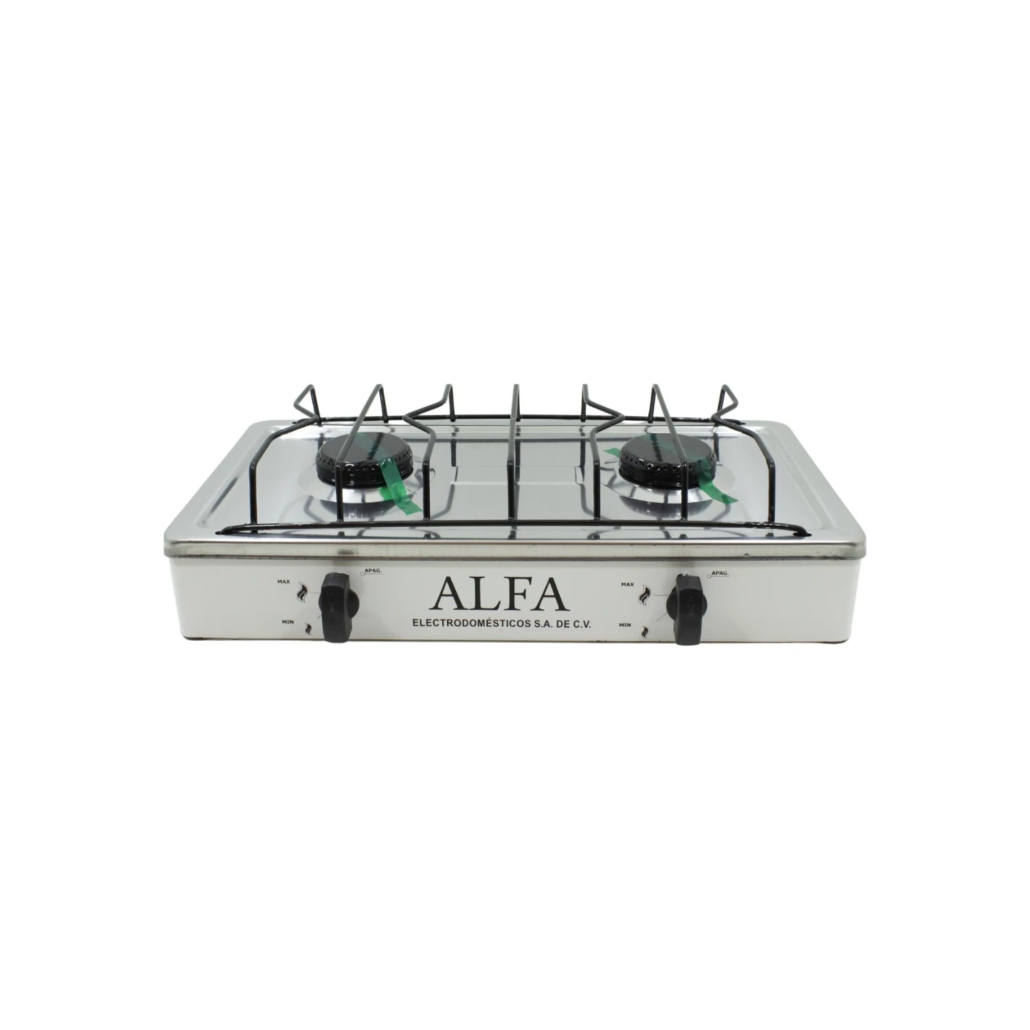 Estufa de gas portátil Alfa de 2 quemadores, cubierta de acero inoxidable, para cocinas o camping