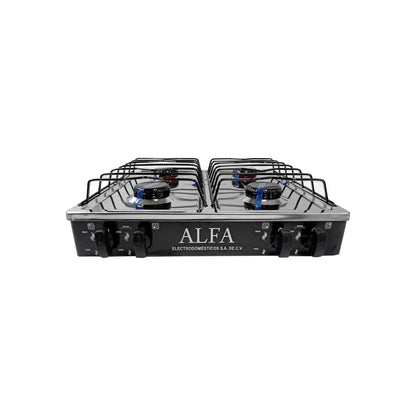 Estufa a gas Alfa 4 quemadores portátil, cubierta de acero inoxidable brillante
