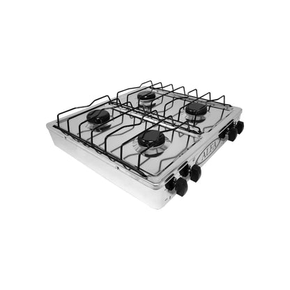 Estufa de gas Alfa de acero inoxidable 4 quemadores portátil con perillas negras para cocina exterior