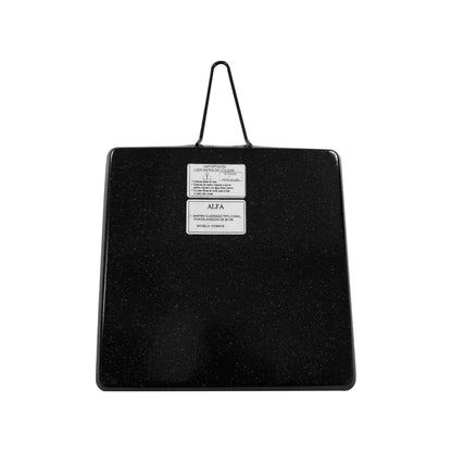 Comal cuadrado de acero porcelanizado negro ALFA 28 cm con asa de alambre para cocina