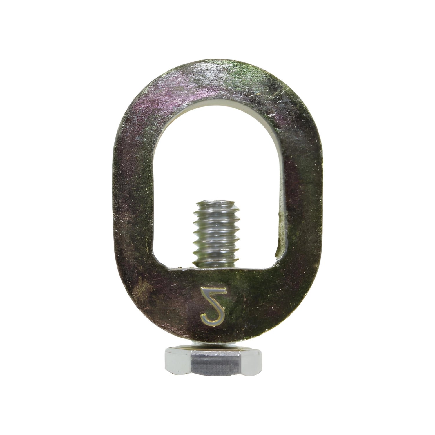 Conector para varilla galvanizado con tornillo y tuerca, forma ovalada, con número 5.