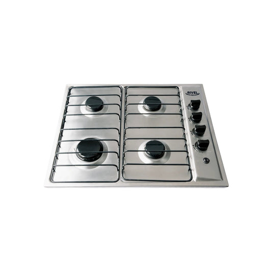 Parrilla empotrable Rivelmex de 4 quemadores a gas, acero inoxidable para cocina.