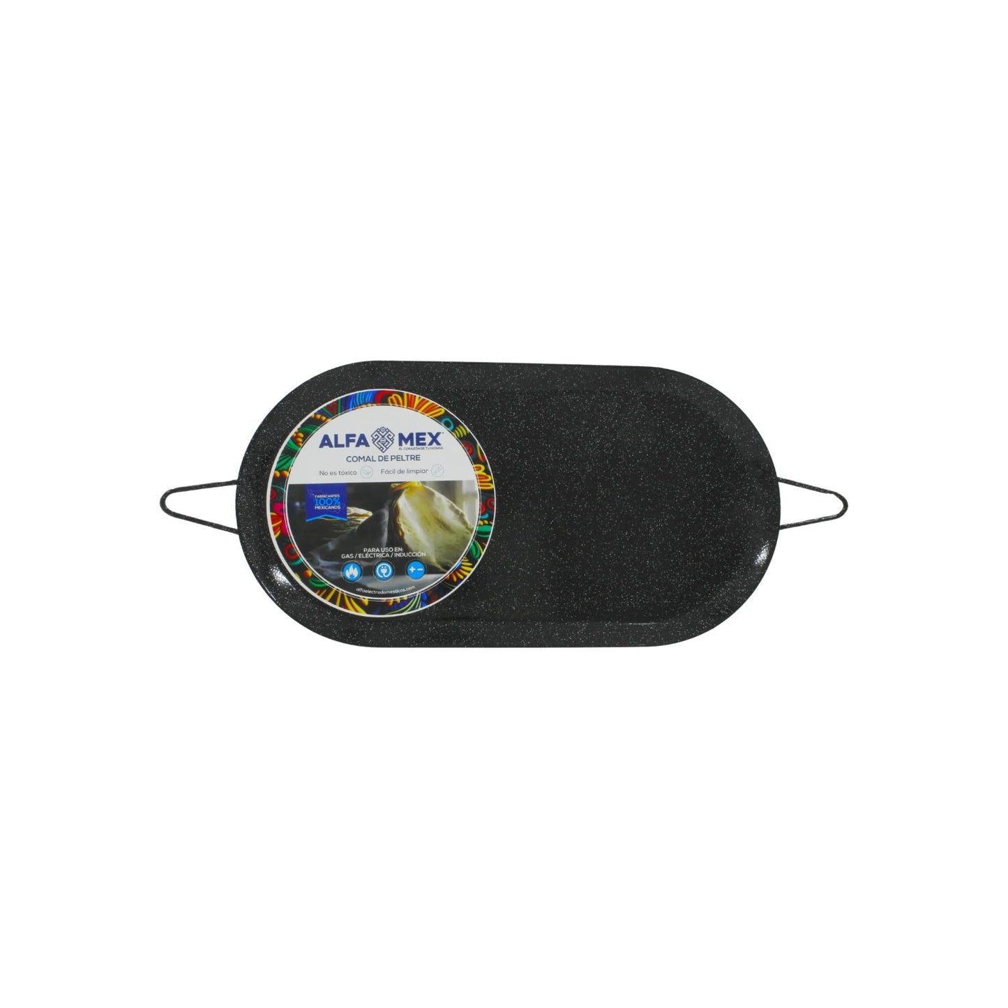 Comal ovalado grande ALFA MEX de peltre negro, para estufas de gas, eléctricas e inducción.
