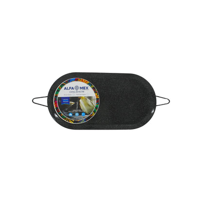 Comal ovalado grande ALFA MEX de peltre negro, para estufas de gas, eléctricas e inducción.