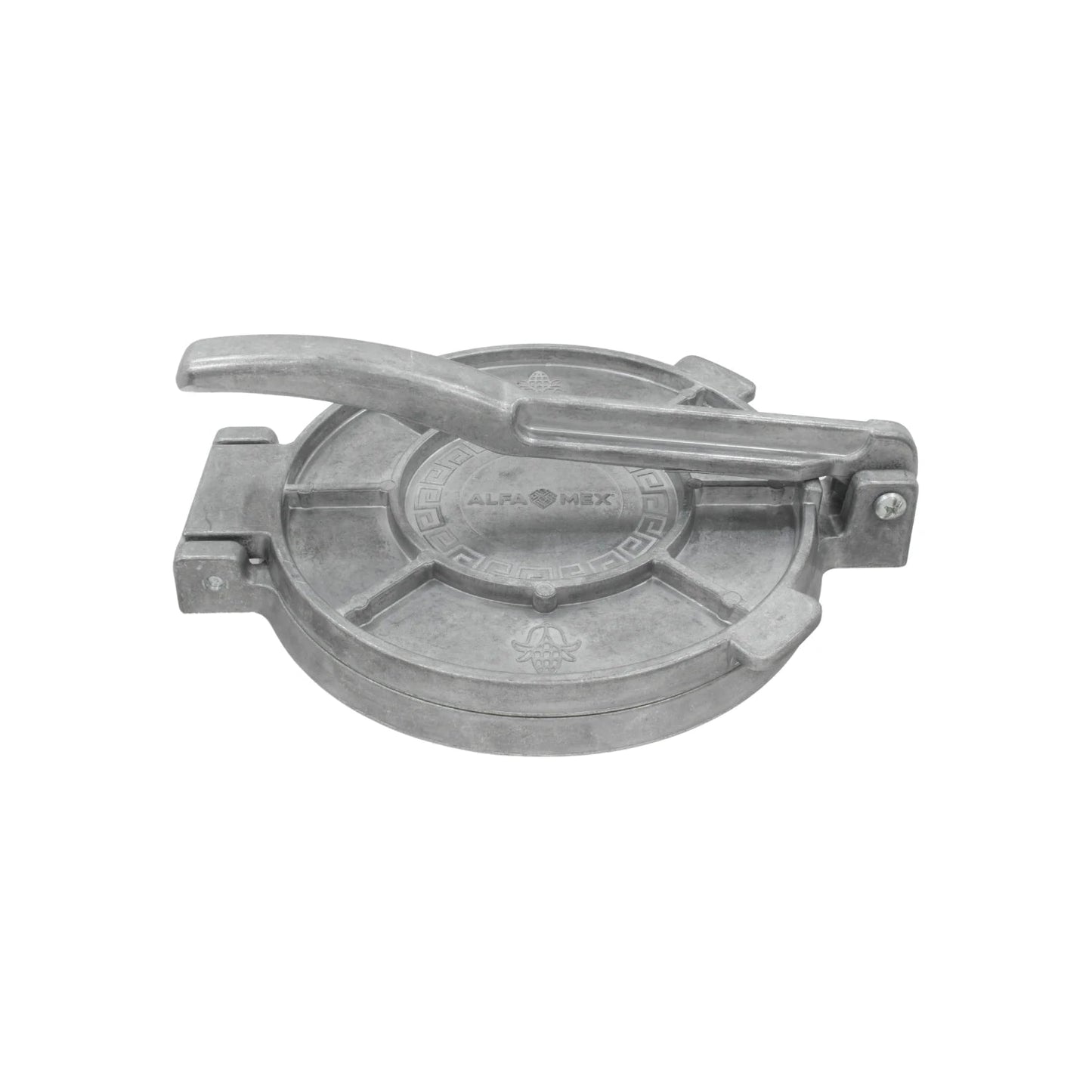 Prensa de tortillas manual de aluminio fundido Alfa Mex para preparar tortillas caseras.