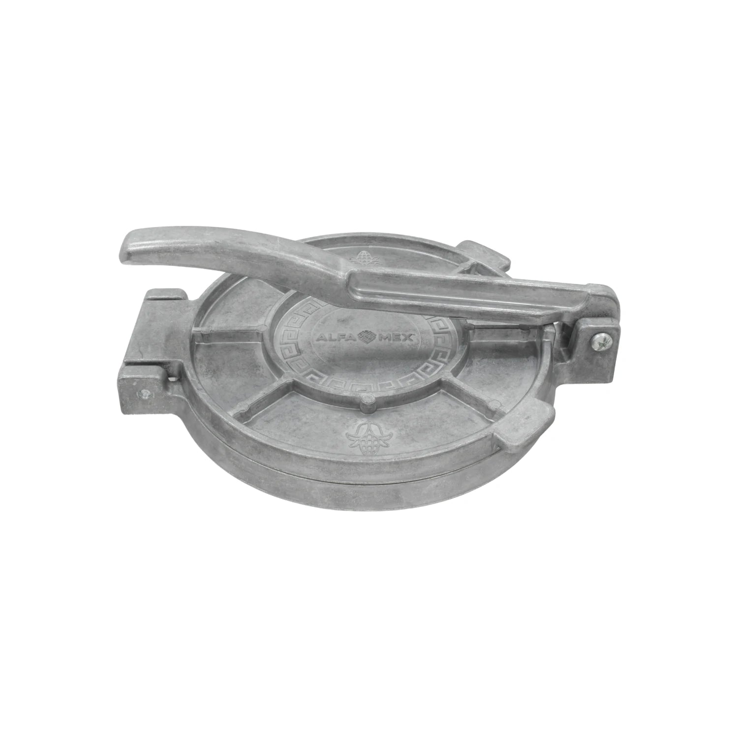 Prensa de tortillas manual de aluminio fundido Alfa Mex para preparar tortillas caseras.