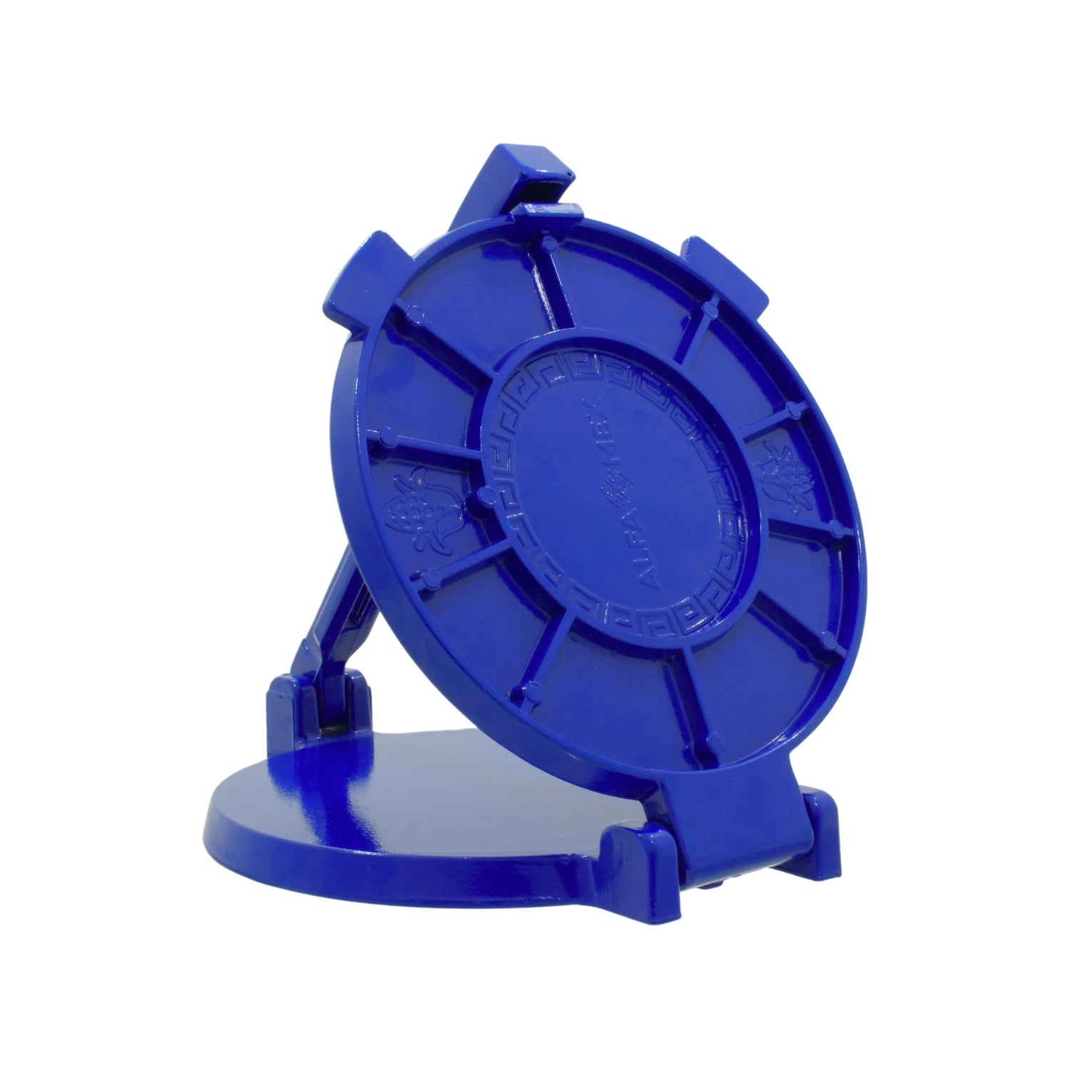 Prensa para tortillas manual Alfamex azul de metal, ideal para hacer tortillas caseras.