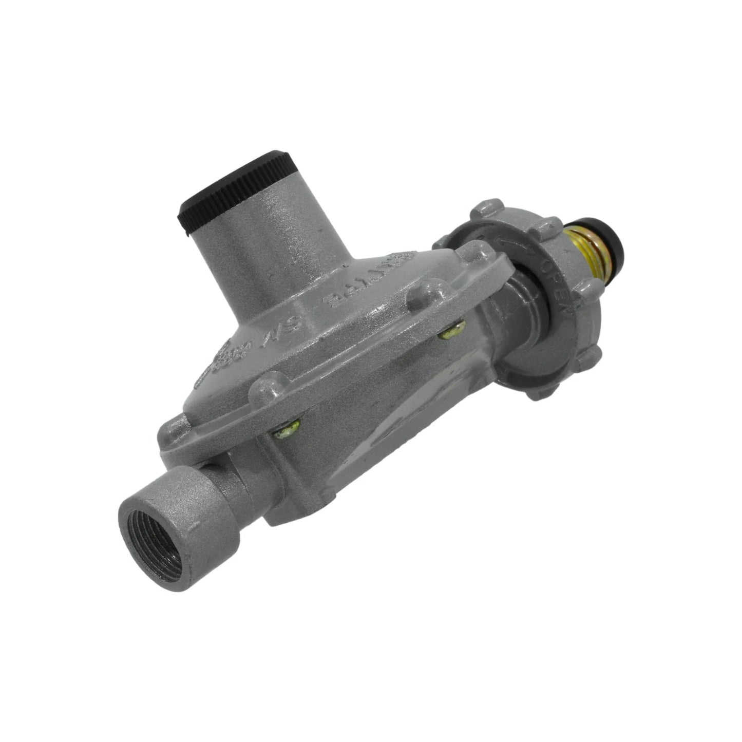 Regulador de gas LP gris con punta pool para uso en tanques y cilindros de gas.