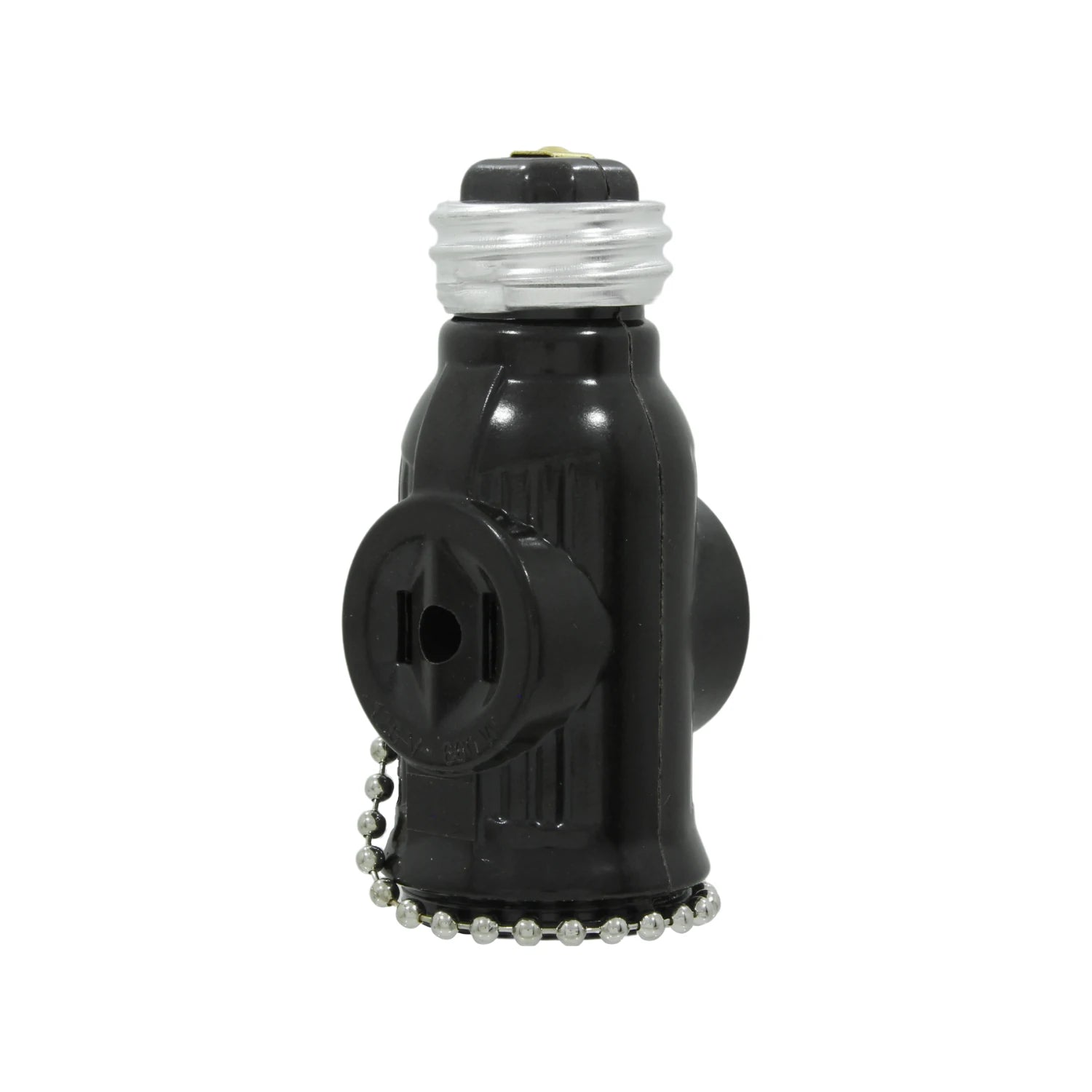Socket ladrón negro con salida de corriente, interruptor de cadena y adaptador para foco.