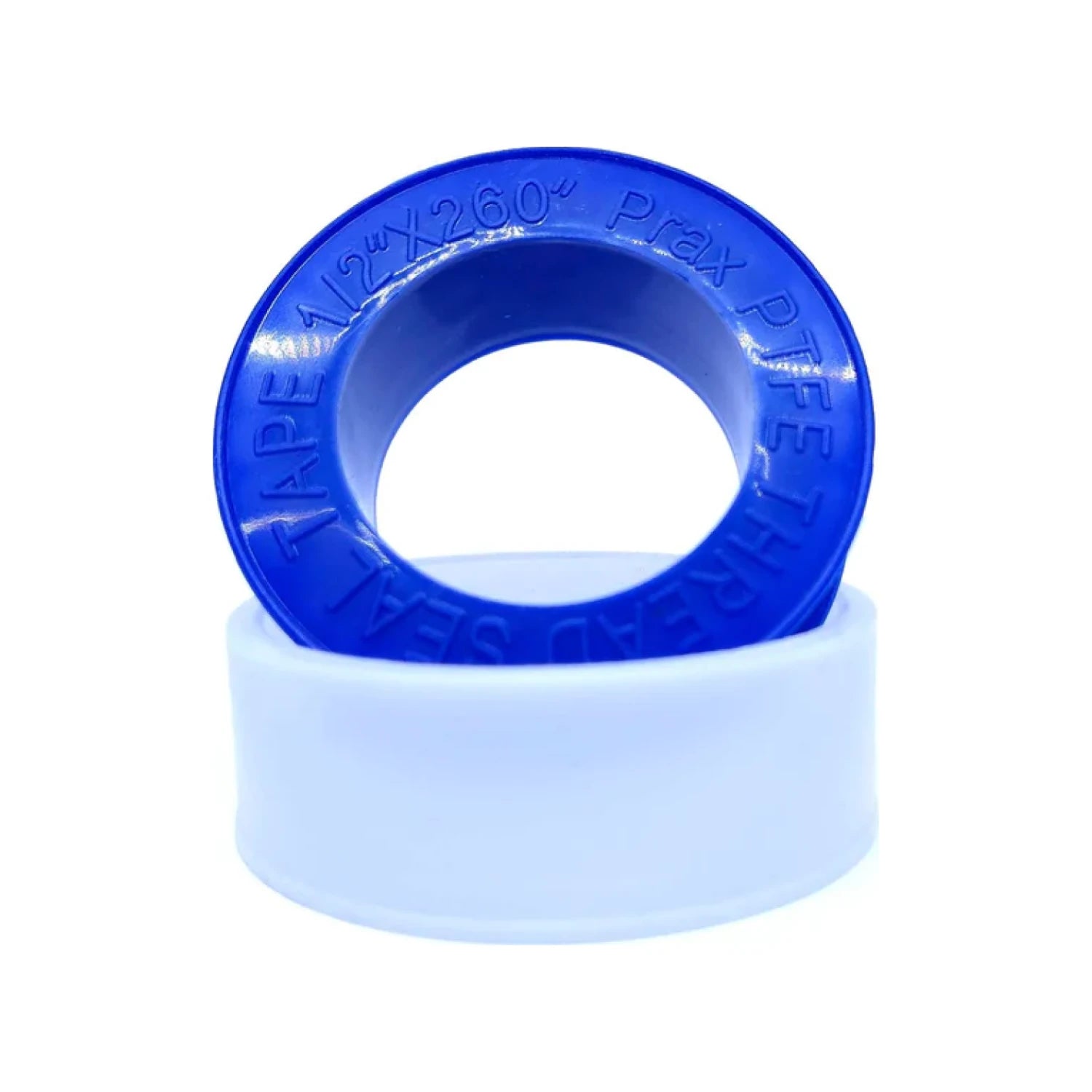 Cinta teflón PTFE blanca Prax 1/2"x260" en carrete azul, ideal para sellado de roscas en fontanería