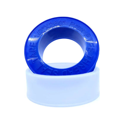 Cinta teflón PTFE blanca Prax 1/2"x260" en carrete azul, ideal para sellado de roscas en fontanería