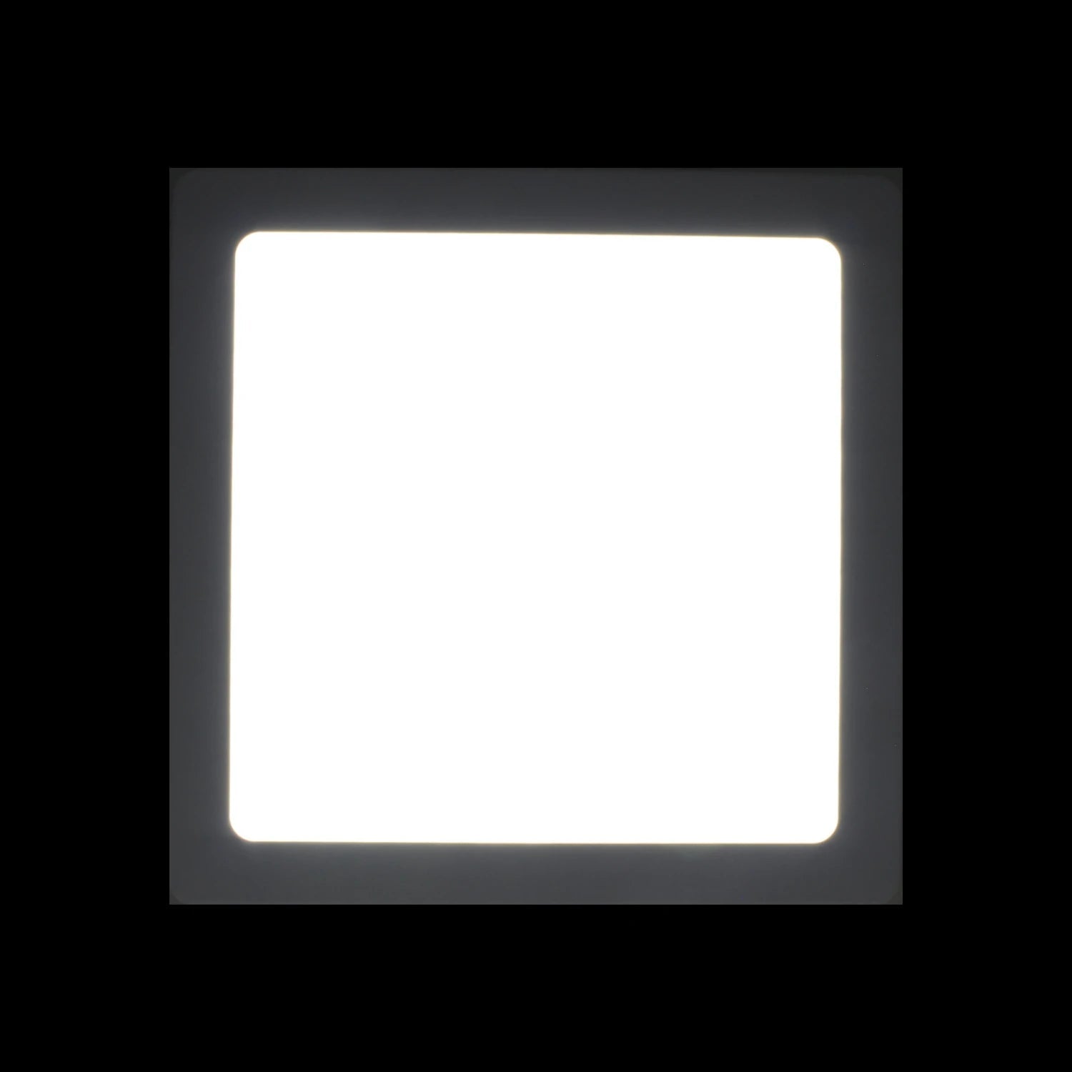 Lámpara panel LED cuadrada con luz blanca brillante, marco oscuro, para iluminación interior moderna.