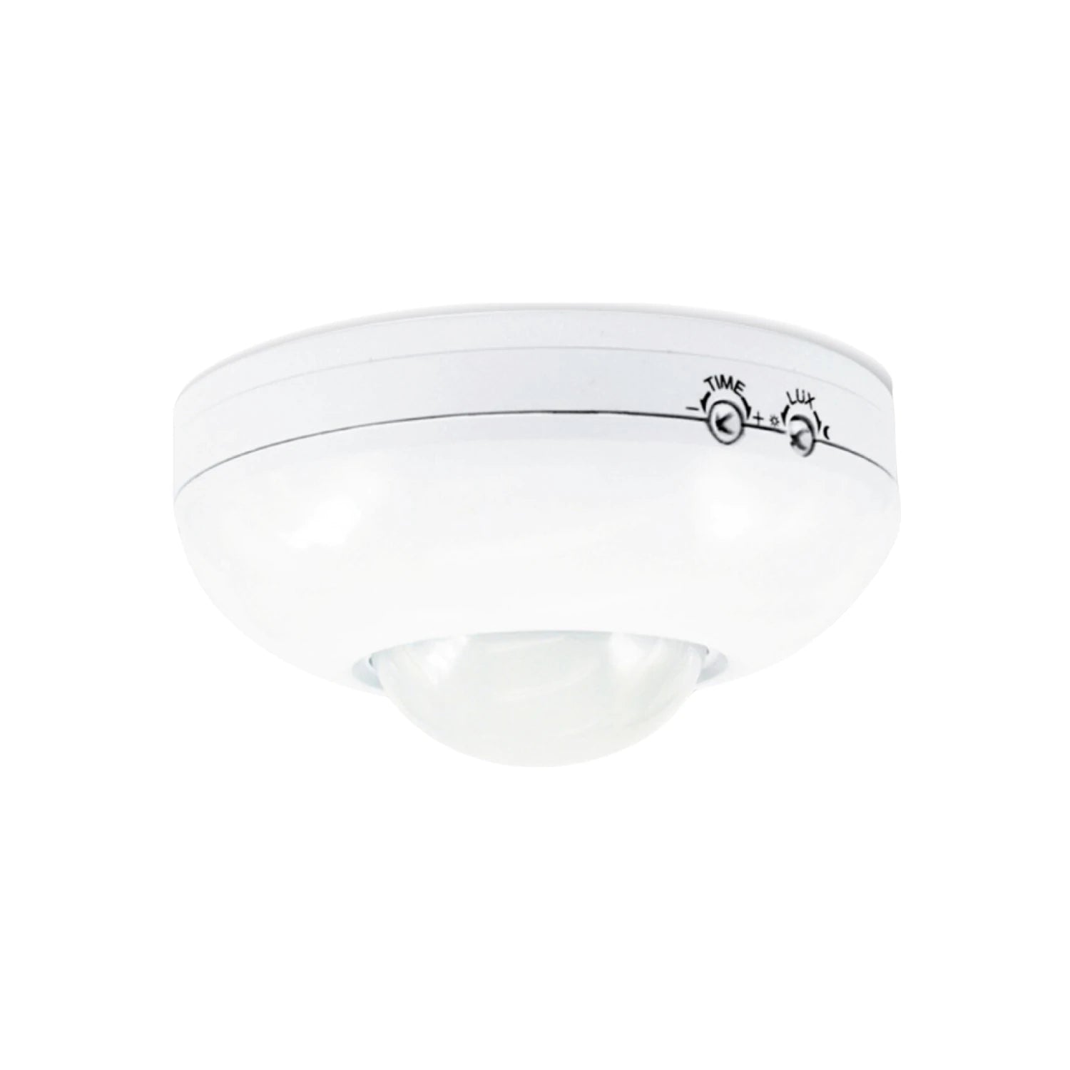 Sensor de movimiento automático blanco para techo con ajustes de tiempo y lux para control de iluminación y seguridad