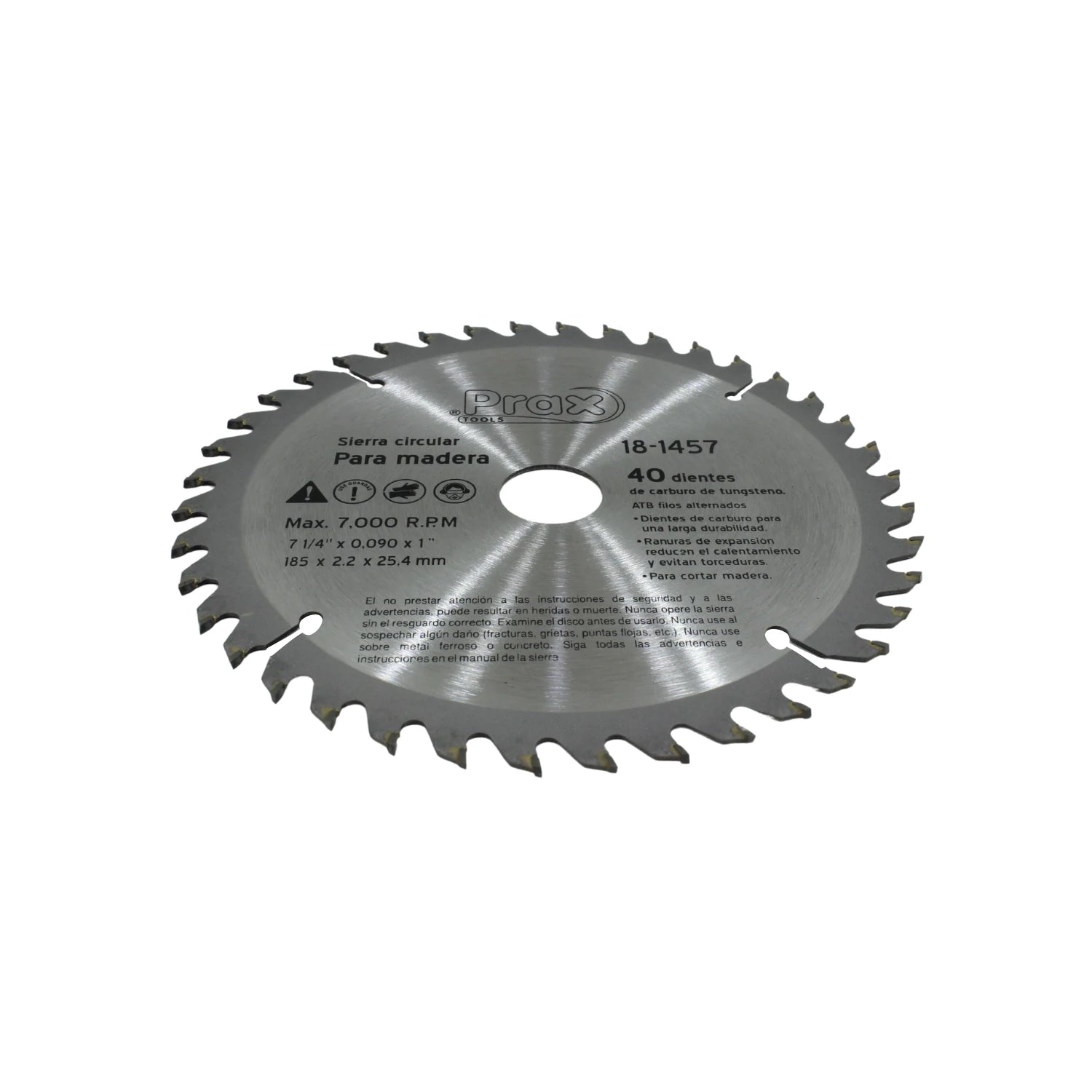 Disco sierra circular Prax 18-1457 para madera, 7 1/4", 40 dientes de carburo, 7000 RPM