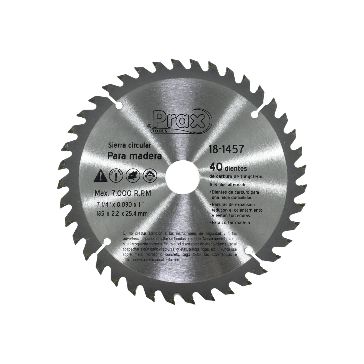Disco sierra circular 7 1/4" de 40 dientes para madera Prax 18-1457