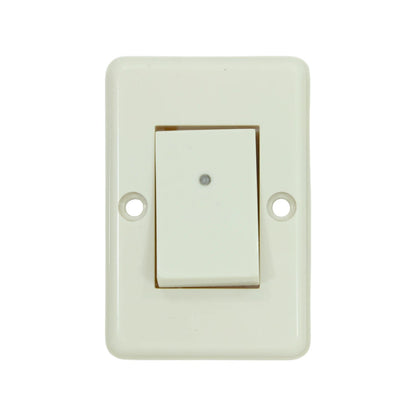 Apagador eléctrico plano color crema con interruptor de balancín y luz indicadora para pared