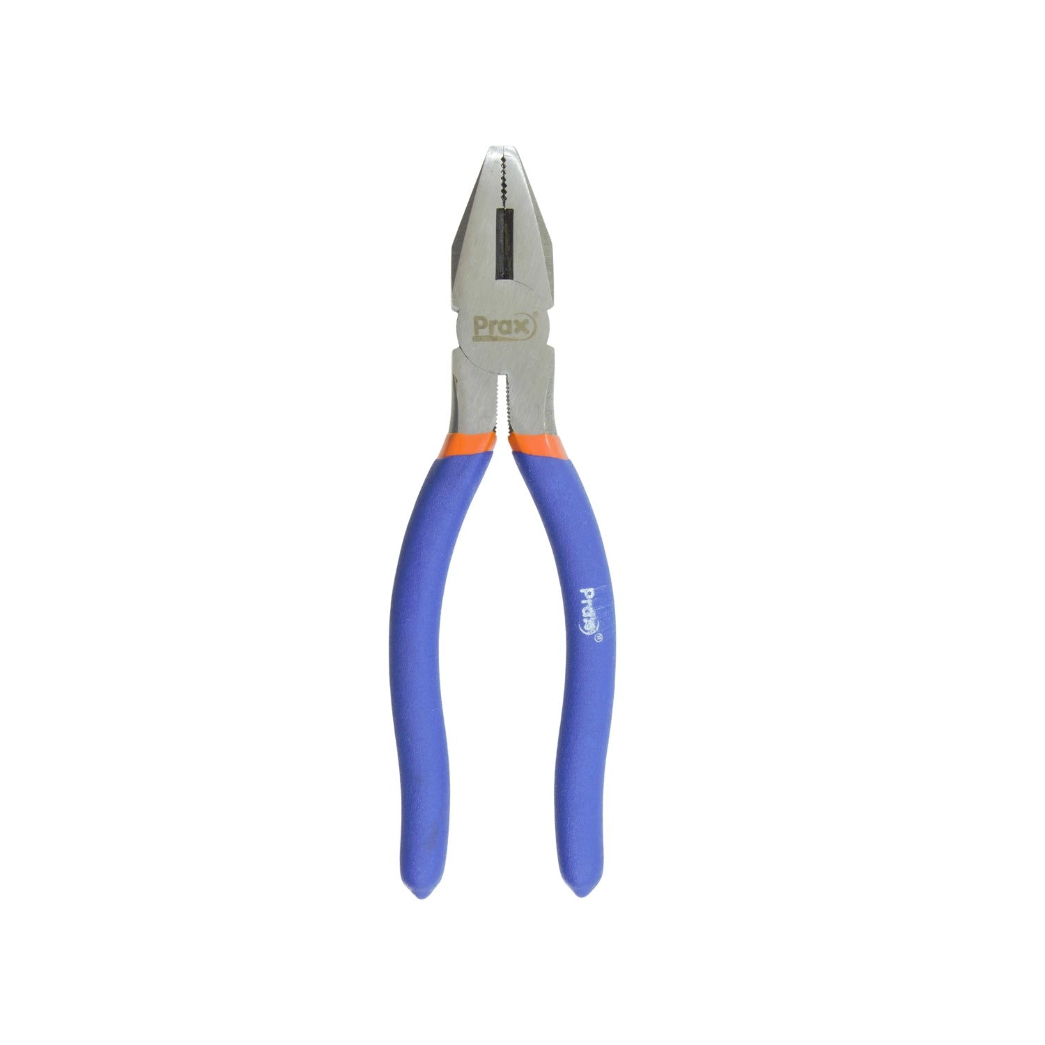 Pinza universal de electricista Prax con mangos ergonómicos azules y naranjas para corte y agarre