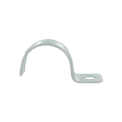 Abrazadera de uña galvanizada 1 1/2" con un orificio para sujetar tuberías y cables