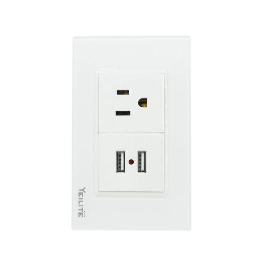 Placa tomacorriente dúplex blanco Yeilite con dos entradas AC y dos puertos USB cargador integrado