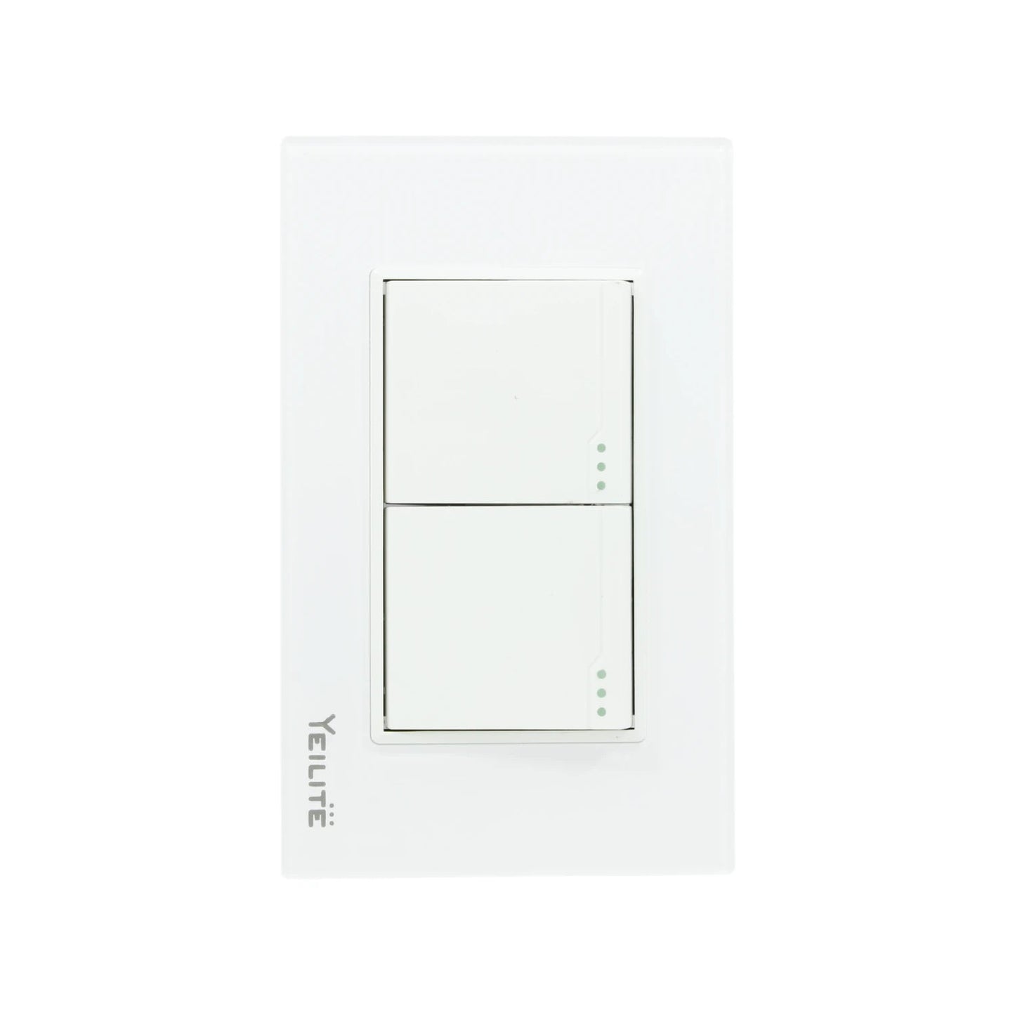 Apagador doble Yeilite blanco de escalera, con placa de cristal e indicadores LED.