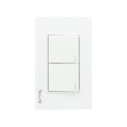 Apagador doble Yeilite blanco de escalera, con placa de cristal e indicadores LED.