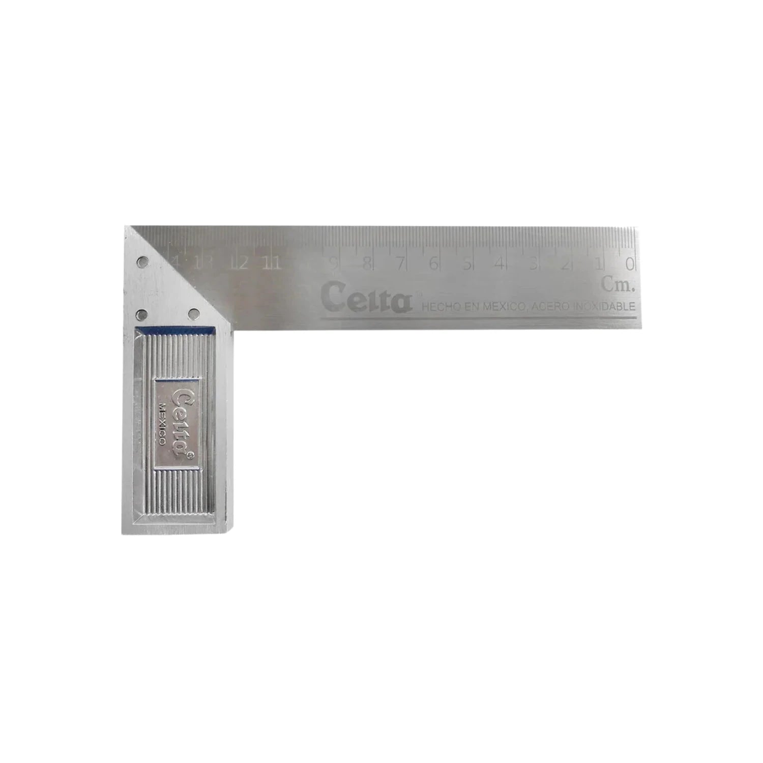 Escuadra Celta de acero inoxidable, graduada en centímetros, para medición precisa en carpintería