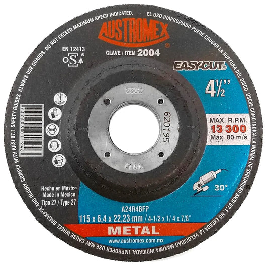 Disco de corte y desbaste Austromex EasyCut para metal 4 1/2" (115mm) Tipo 27. Max 13300 RPM.