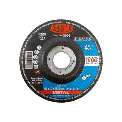 Disco de corte Austromex Easy Cut 4 1/2 x 1/8 pulgadas para metal, 13,300 RPM