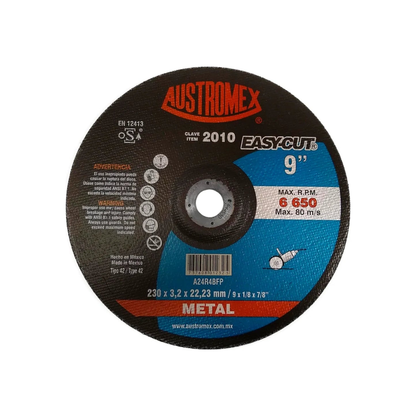 Austromex 2010 EASY-CUT disco de corte metal 9" (230mm) para esmeriladora, disco abrasivo negro