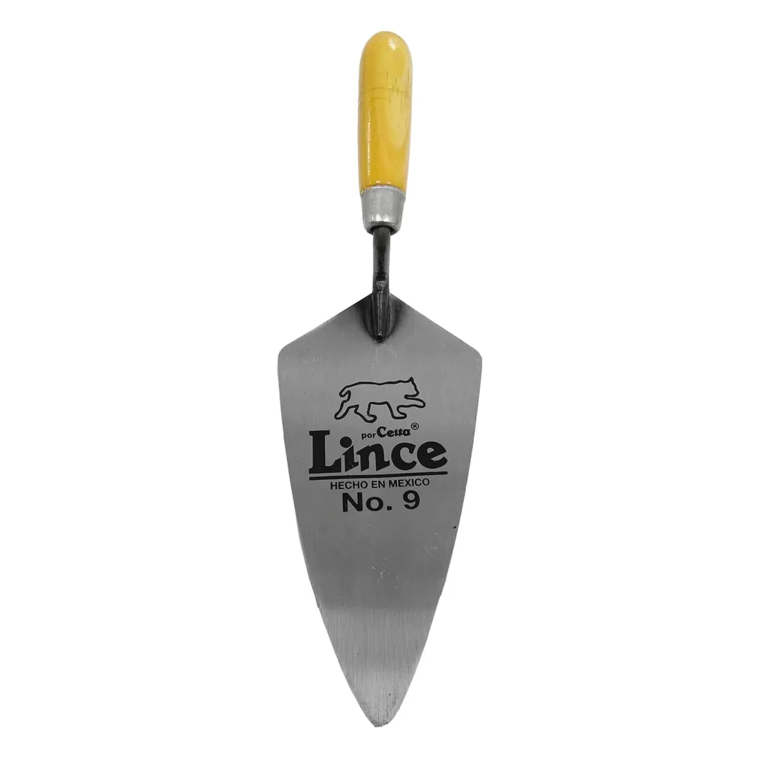 Cuchara de albañil Lince No. 9 de acero con punta y mango de madera amarillo