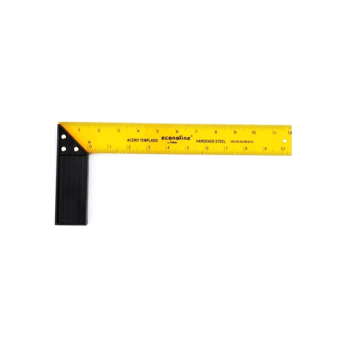 Escuadra Econoline amarilla de acero templado, mango negro. 12 pulgadas, herramienta de medición profesional.