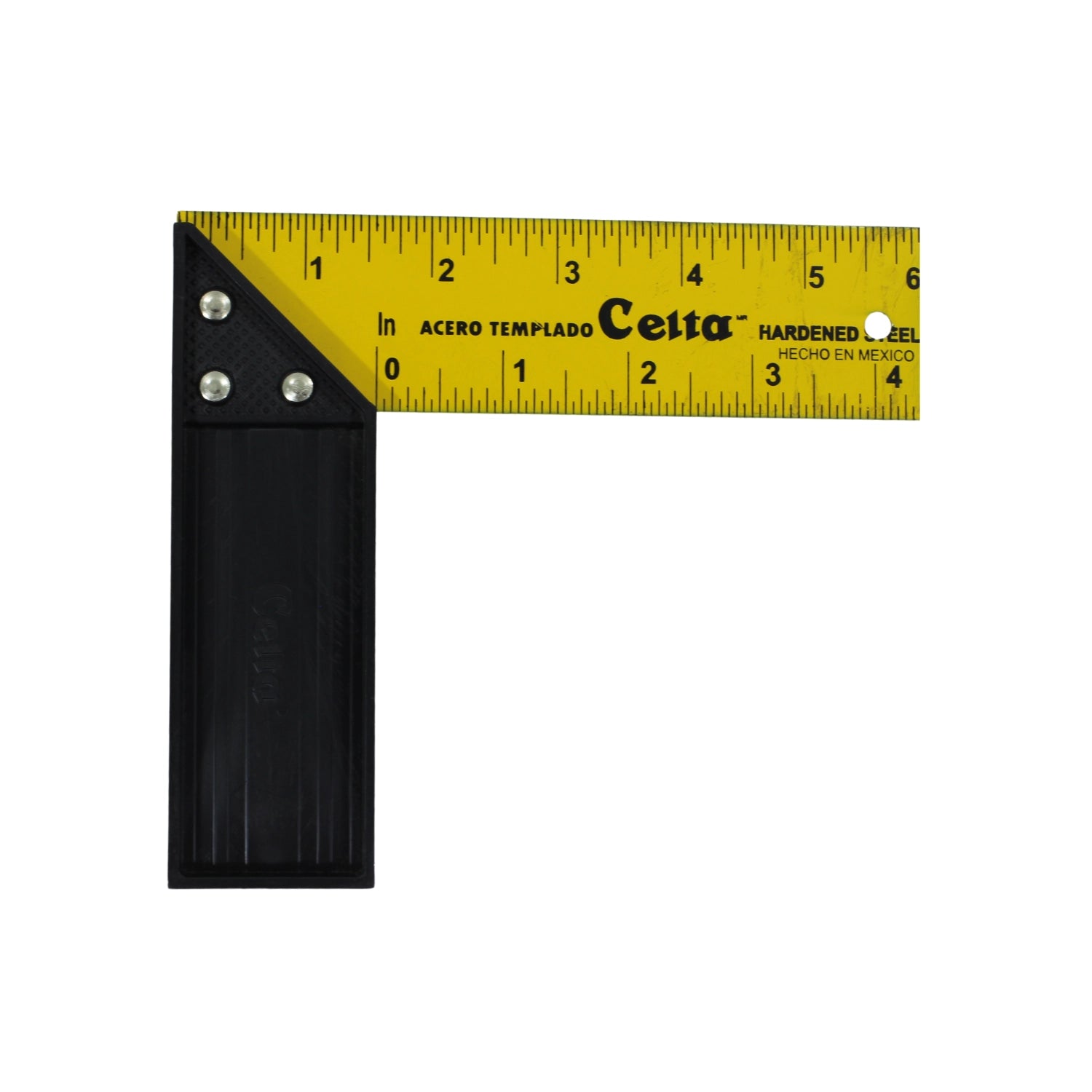 Escuadra Celta de 6 pulgadas con hoja de acero templado amarilla y mango de plástico negro