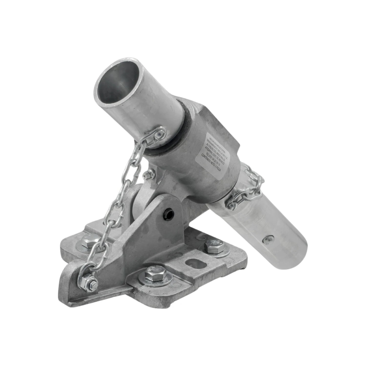 Cabezal articulado metálico para llana, con socket para mango y base de montaje, ideal para concreto