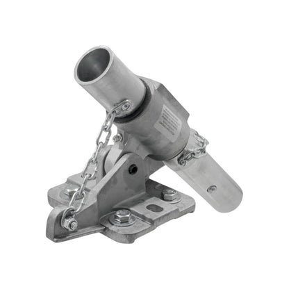 Cabezal articulado metálico para llana, con socket para mango y base de montaje, ideal para concreto