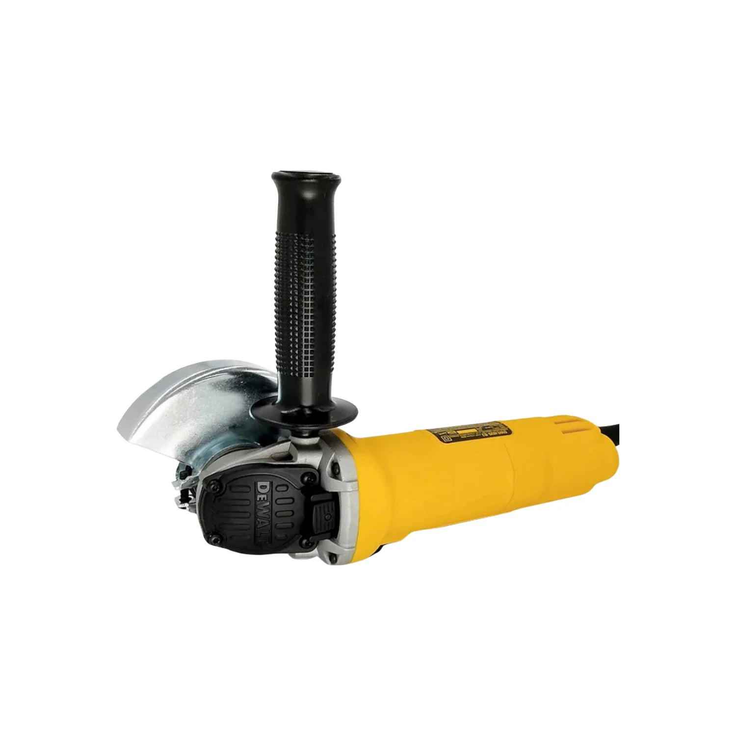Esmeriladora angular Dewalt amarilla DWE4020 800W, disco 4.5", con mango auxiliar.