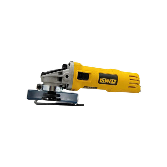 Esmeriladora angular Dewalt amarilla, herramienta eléctrica para corte y desbaste con guarda protectora.