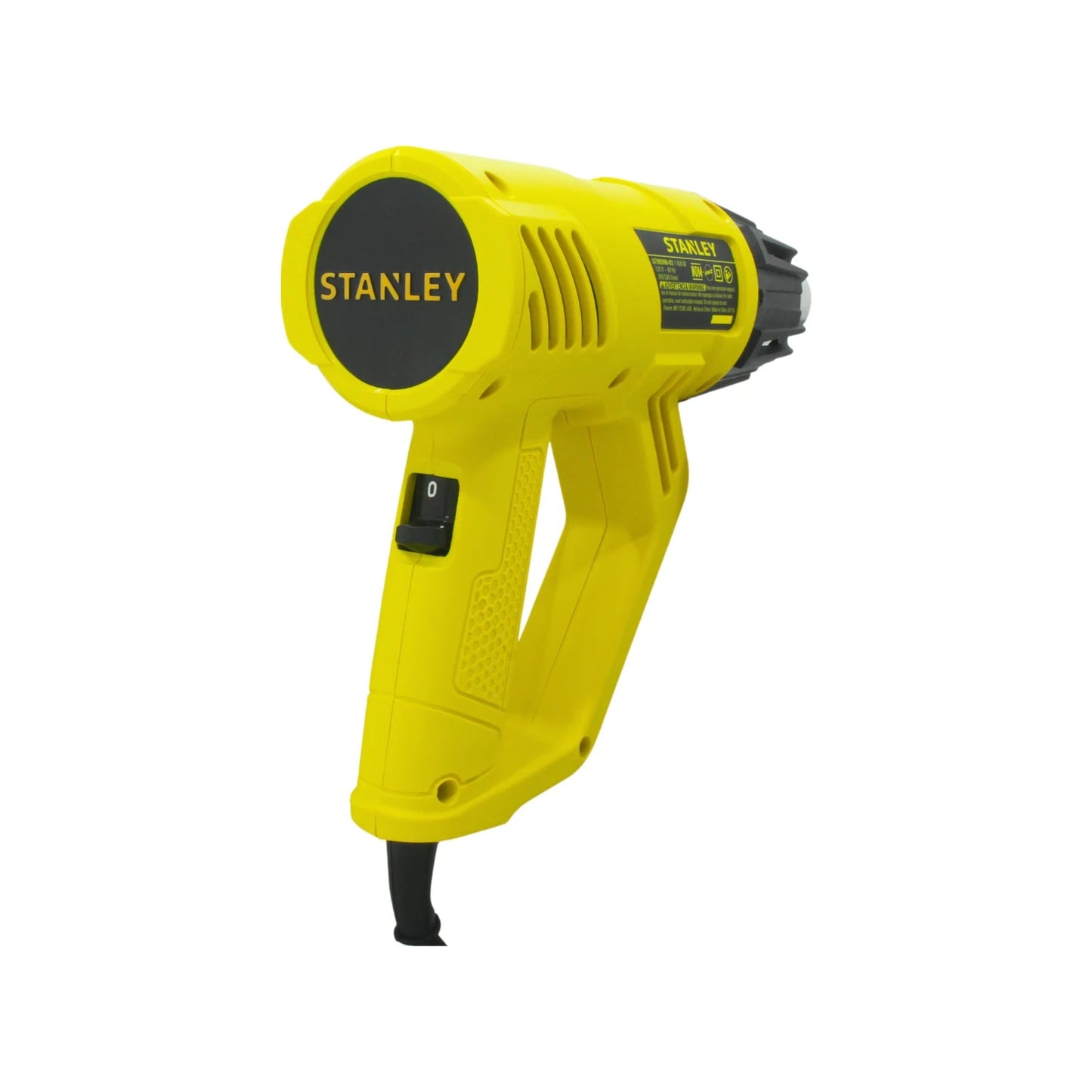 Pistola de calor Stanley amarilla de 1800W con dos niveles de temperatura, para trabajos de decapado y secado.